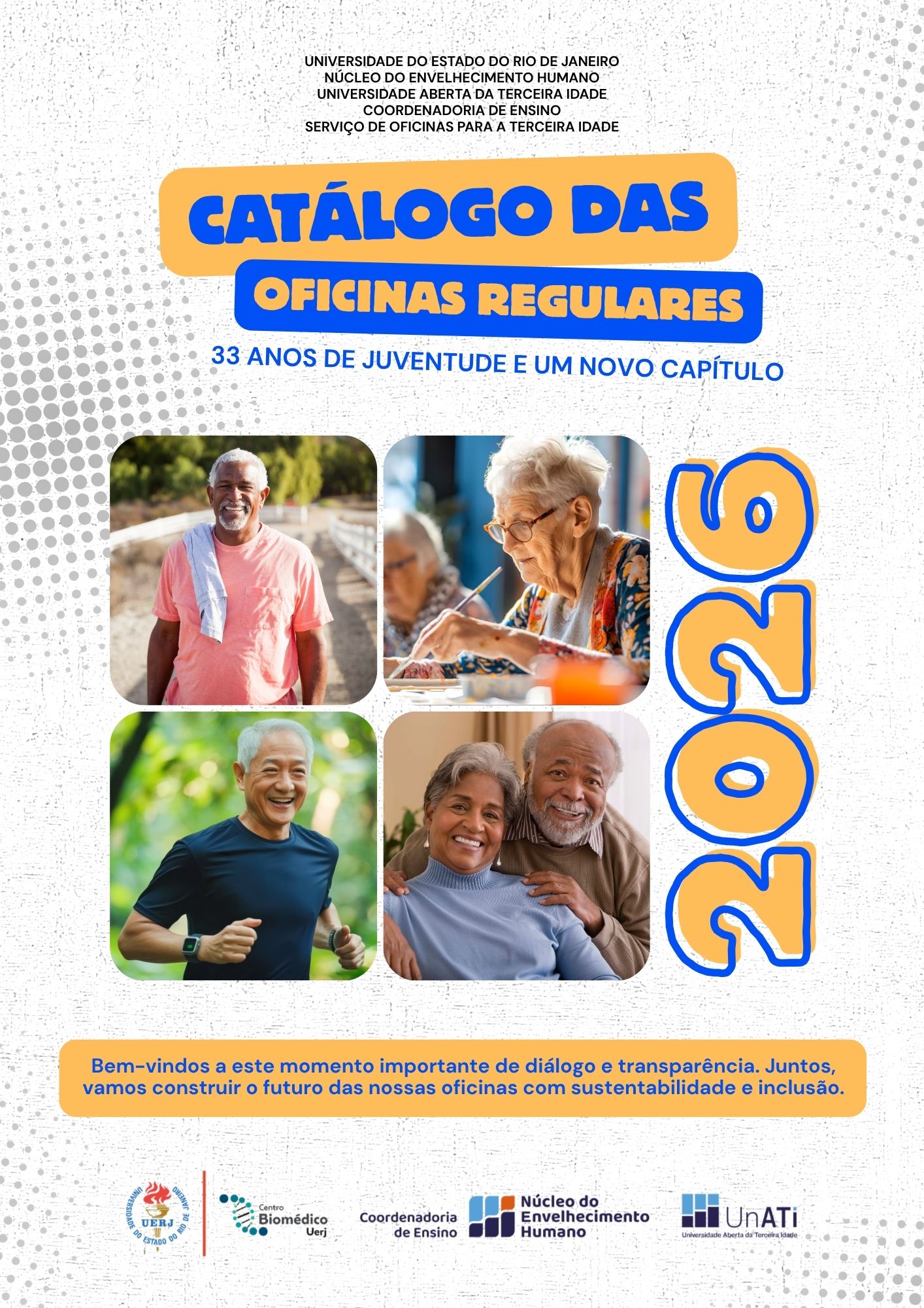 Capa do Catálogo das Oficinas Regulares 2026 - UnATI NucEH.Uerj
